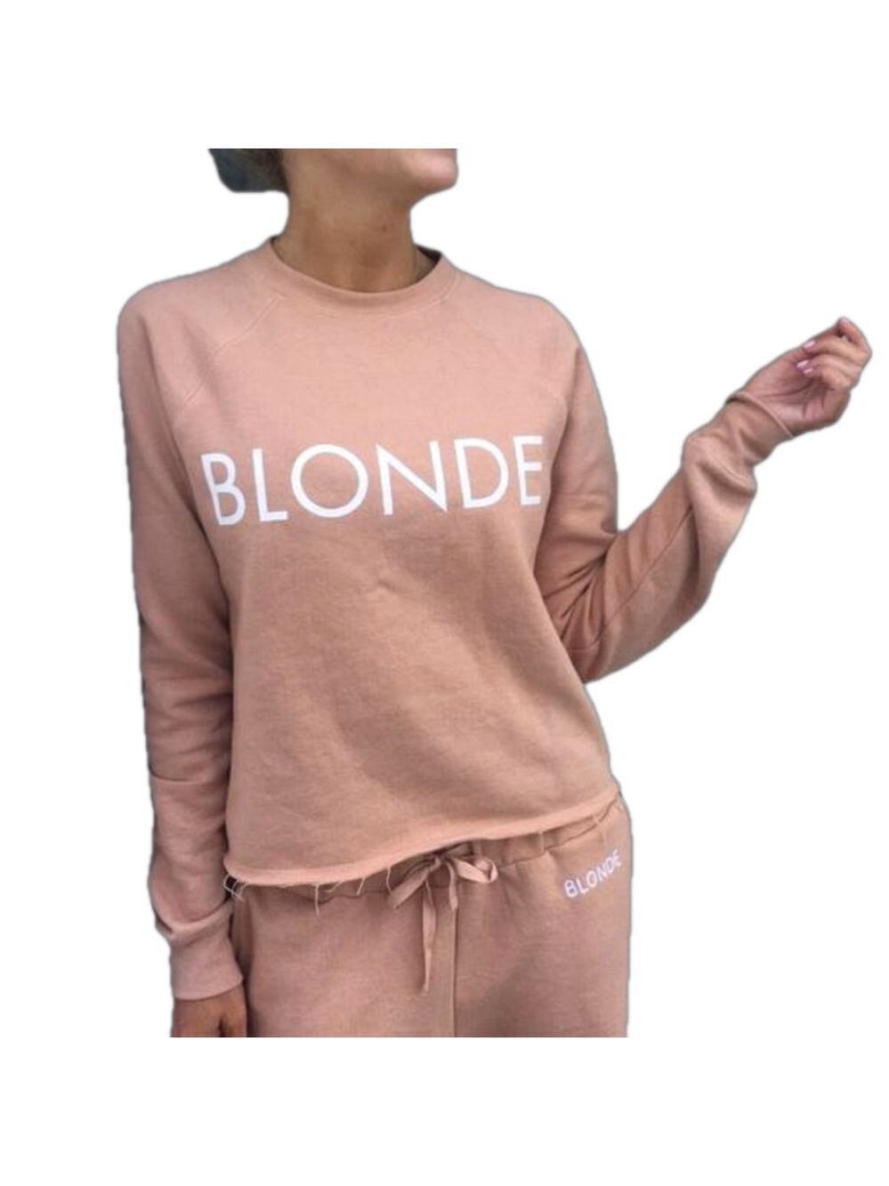 BRUNETTE THE LABEL BLONDE Dusty Rose Pink Cropped Crewneck Sweatshirt Raw Hem S